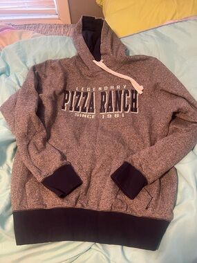 Official Pizza Ranch buffet restaurant logo  Navy & Heather Gray Hoodie